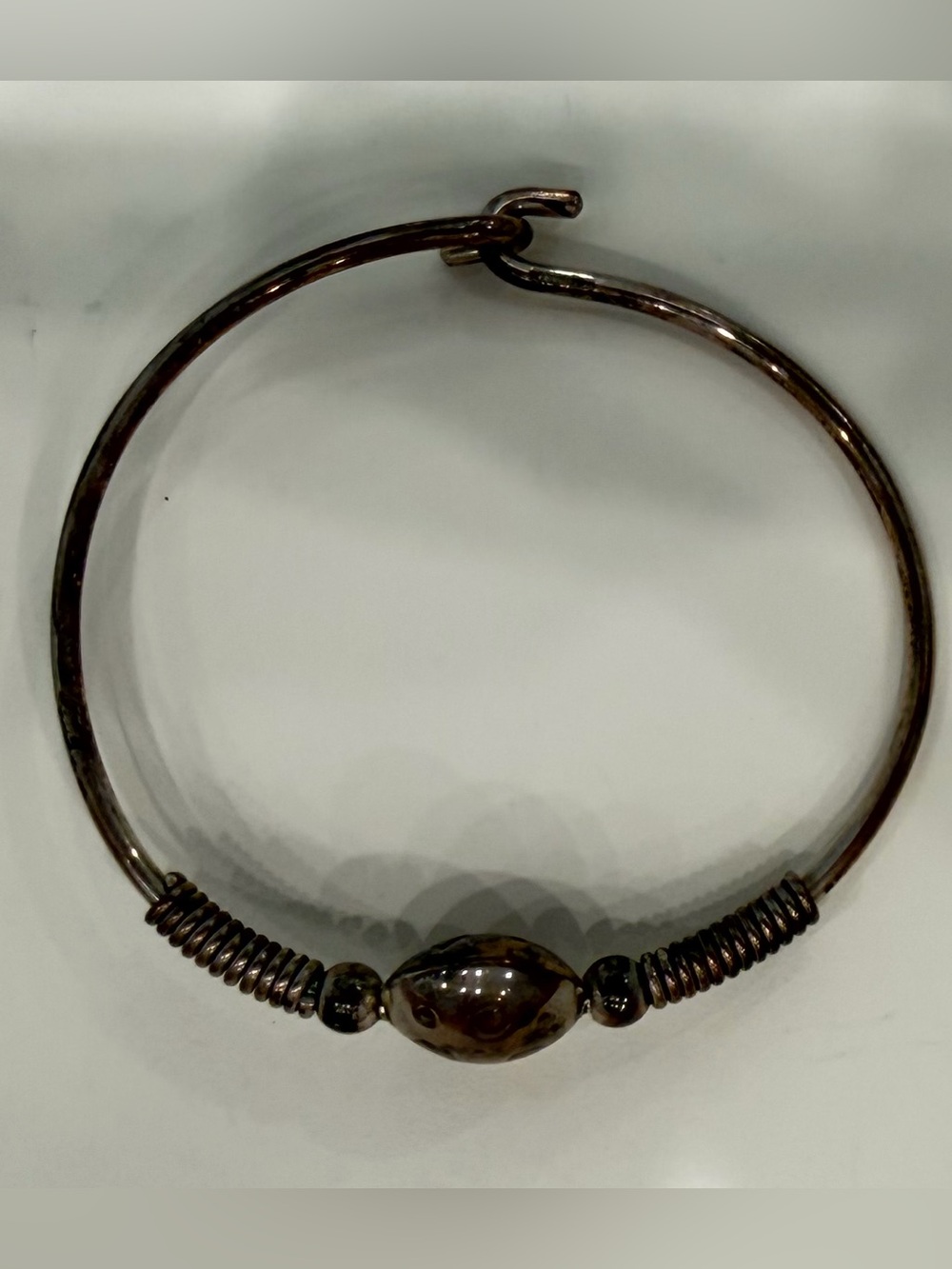 Vintage 90s Sterling Silver Celestial Full Moon Geometric Hook Bangle Bracelet